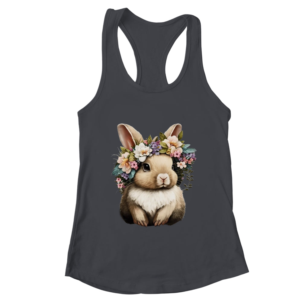 Easter Bunny Rabbit Girls Happy Bunny Flower Graphic Women Shirt & Tank Top | teecentury