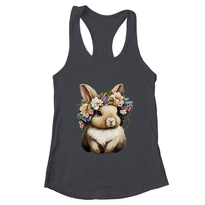 Easter Bunny Rabbit Girls Happy Bunny Flower Graphic Women Shirt & Tank Top | teecentury