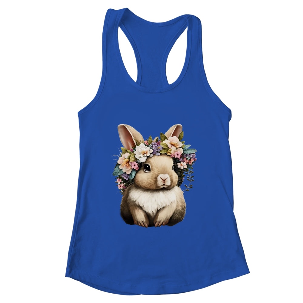 Easter Bunny Rabbit Girls Happy Bunny Flower Graphic Women Shirt & Tank Top | teecentury