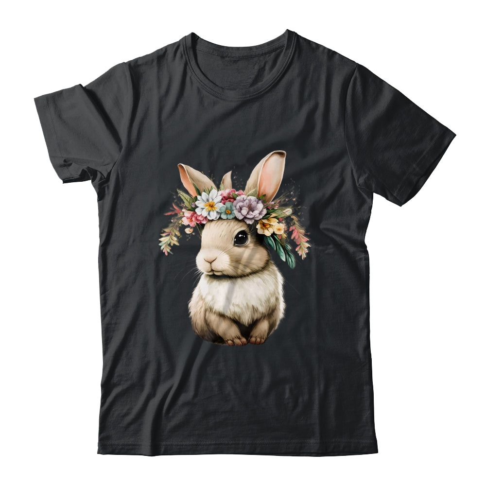 Easter Bunny Rabbit Women Happy Bunny Flower Graphic Girls Shirt & Tank Top | teecentury