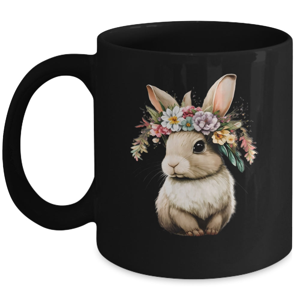Easter Bunny Rabbit Women Happy Bunny Flower Graphic Girls Mug | teecentury