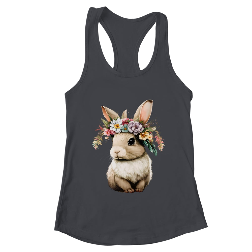 Easter Bunny Rabbit Women Happy Bunny Flower Graphic Girls Shirt & Tank Top | teecentury
