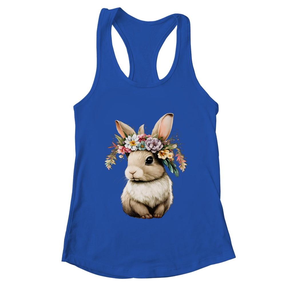 Easter Bunny Rabbit Women Happy Bunny Flower Graphic Girls Shirt & Tank Top | teecentury