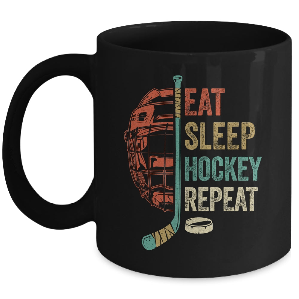 Eat Sleep Hockey Repeat Funny Retro Vintage Mug | teecentury