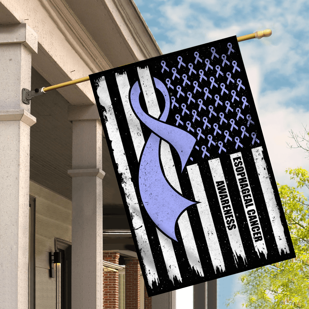 Esophageal Cancer Awareness America Flag Periwinkle Ribbon Flag | Teecentury.com