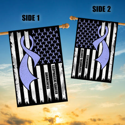 Esophageal Cancer Awareness America Flag Periwinkle Ribbon Flag | Teecentury.com