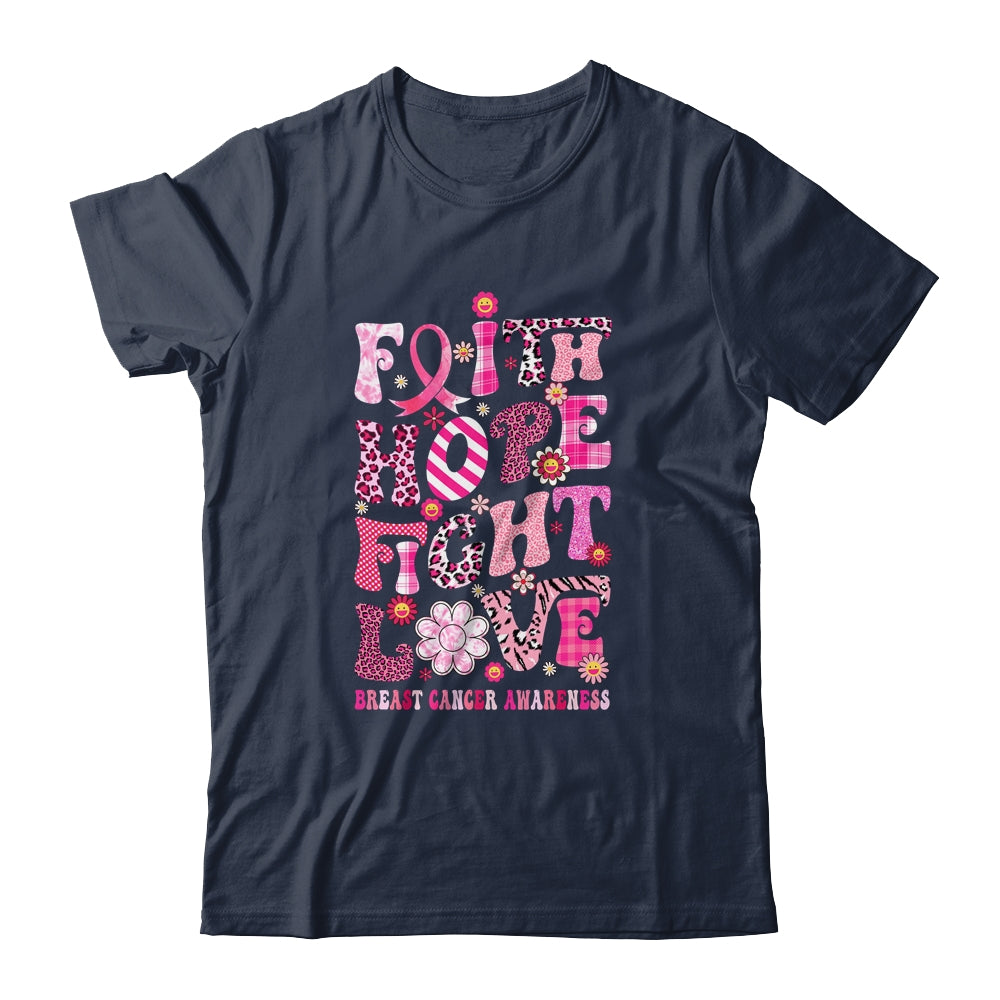 Faith Hope Fight Love Breast Cancer Awareness Pink Leopard Shirt & Hoodie | teecentury
