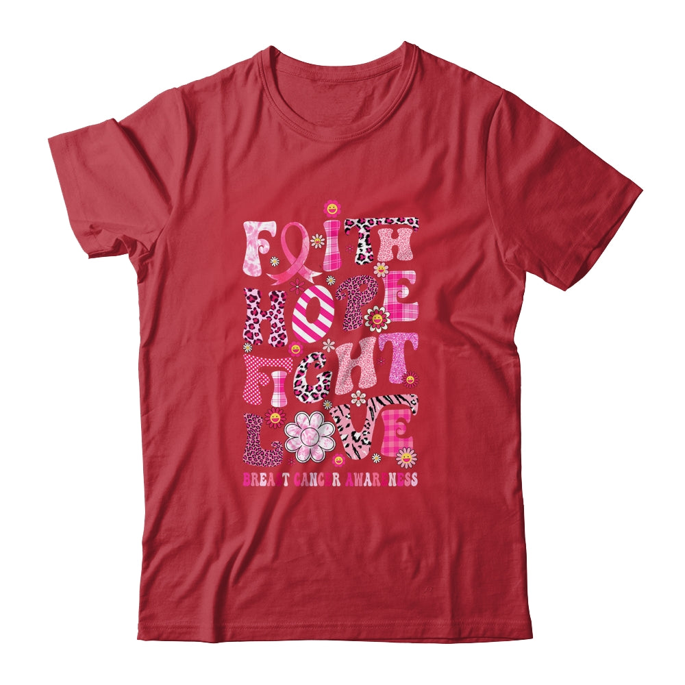 Faith Hope Fight Love Breast Cancer Awareness Pink Leopard Shirt & Hoodie | teecentury