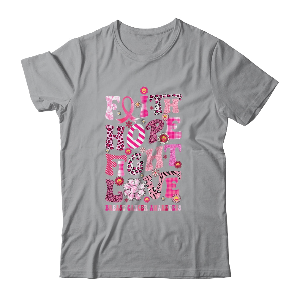 Faith Hope Fight Love Breast Cancer Awareness Pink Leopard Shirt & Hoodie | teecentury