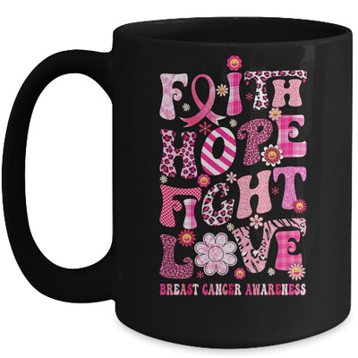 Faith Hope Fight Love Breast Cancer Awareness Pink Leopard Mug | teecentury