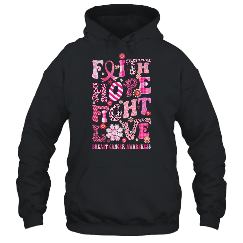 Faith Hope Fight Love Breast Cancer Awareness Pink Leopard Shirt & Hoodie | teecentury