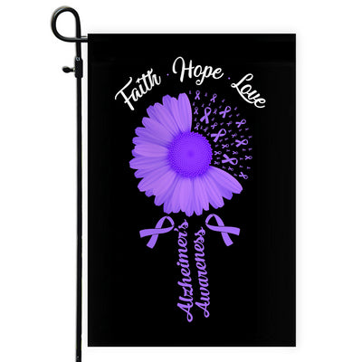Faith Hope Love Alzheimer's Awareness Flag Daisy Flower Purple Ribbon Flag | Teecentury.com