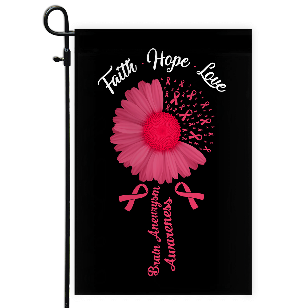 Faith Hope Love Brain Aneurysm Awareness Flag Daisy Flower Burgundy Ribbon Flag | Teecentury.com
