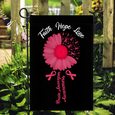 Faith Hope Love Brain Aneurysm Awareness Flag Daisy Flower Burgundy Ribbon Flag | Teecentury.com