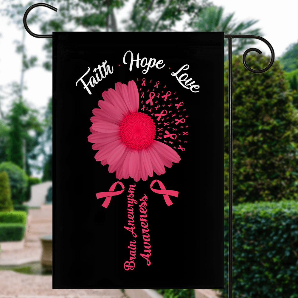 Faith Hope Love Brain Aneurysm Awareness Flag Daisy Flower Burgundy Ribbon Flag | Teecentury.com
