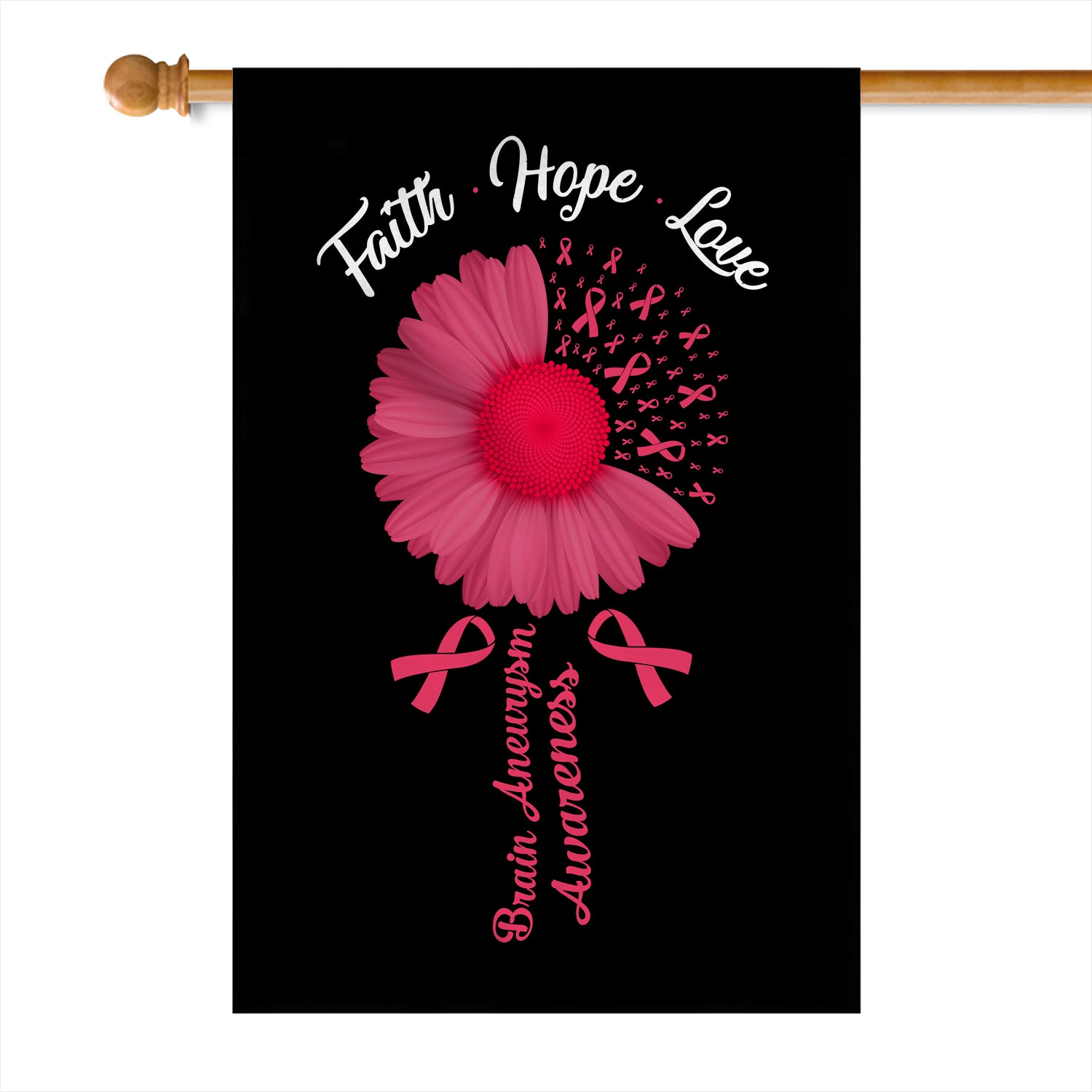 Faith Hope Love Brain Aneurysm Awareness Flag Daisy Flower Burgundy Ribbon Flag | Teecentury.com