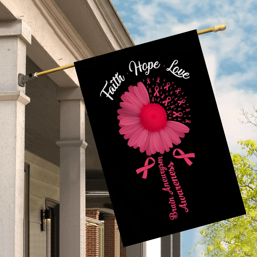 Faith Hope Love Brain Aneurysm Awareness Flag Daisy Flower Burgundy Ribbon Flag | Teecentury.com