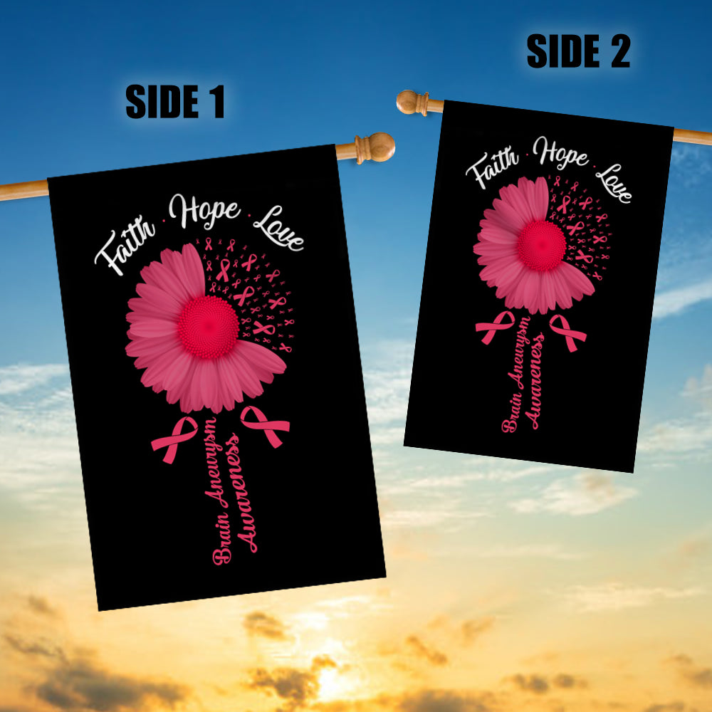 Faith Hope Love Brain Aneurysm Awareness Flag Daisy Flower Burgundy Ribbon Flag | Teecentury.com