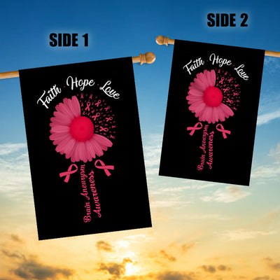 Faith Hope Love Brain Aneurysm Awareness Flag Daisy Flower Burgundy Ribbon Flag | Teecentury.com