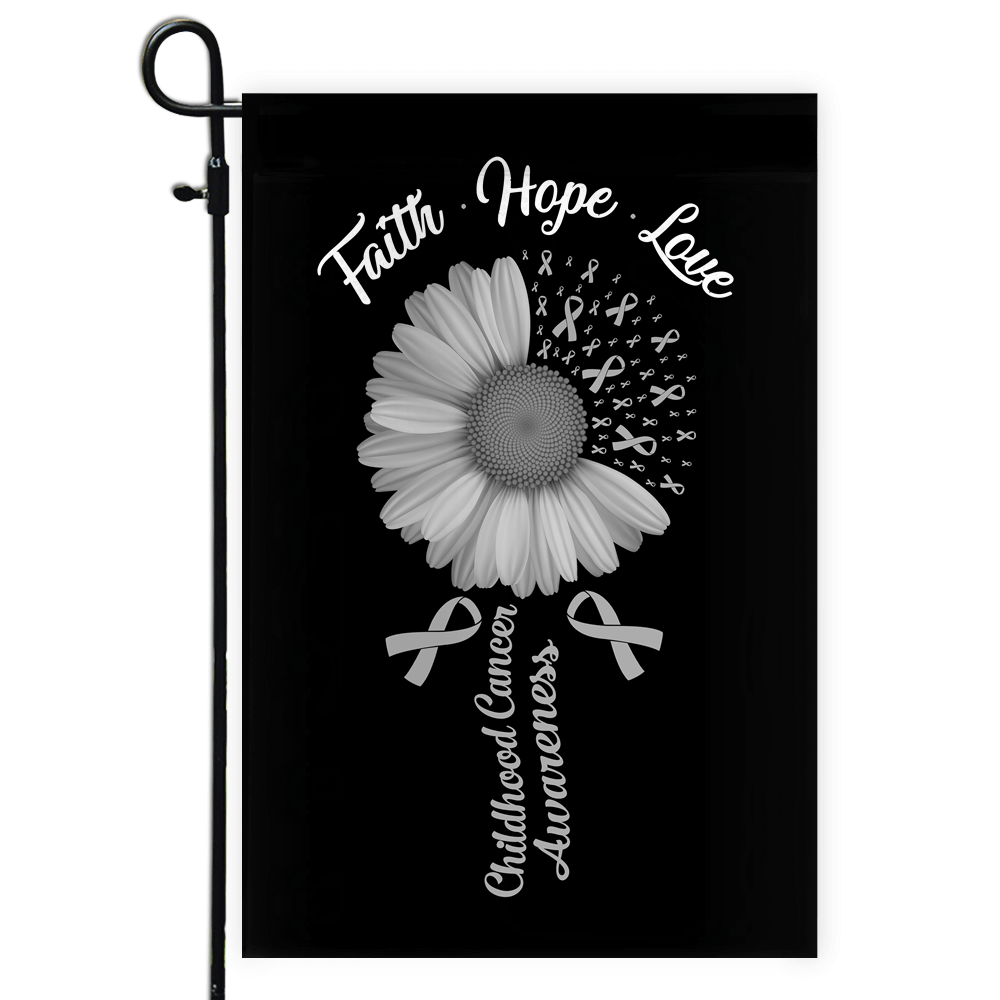 Faith Hope Love Brain Cancer Awareness Flag Daisy Flower Grey Ribbon Flag | Teecentury.com