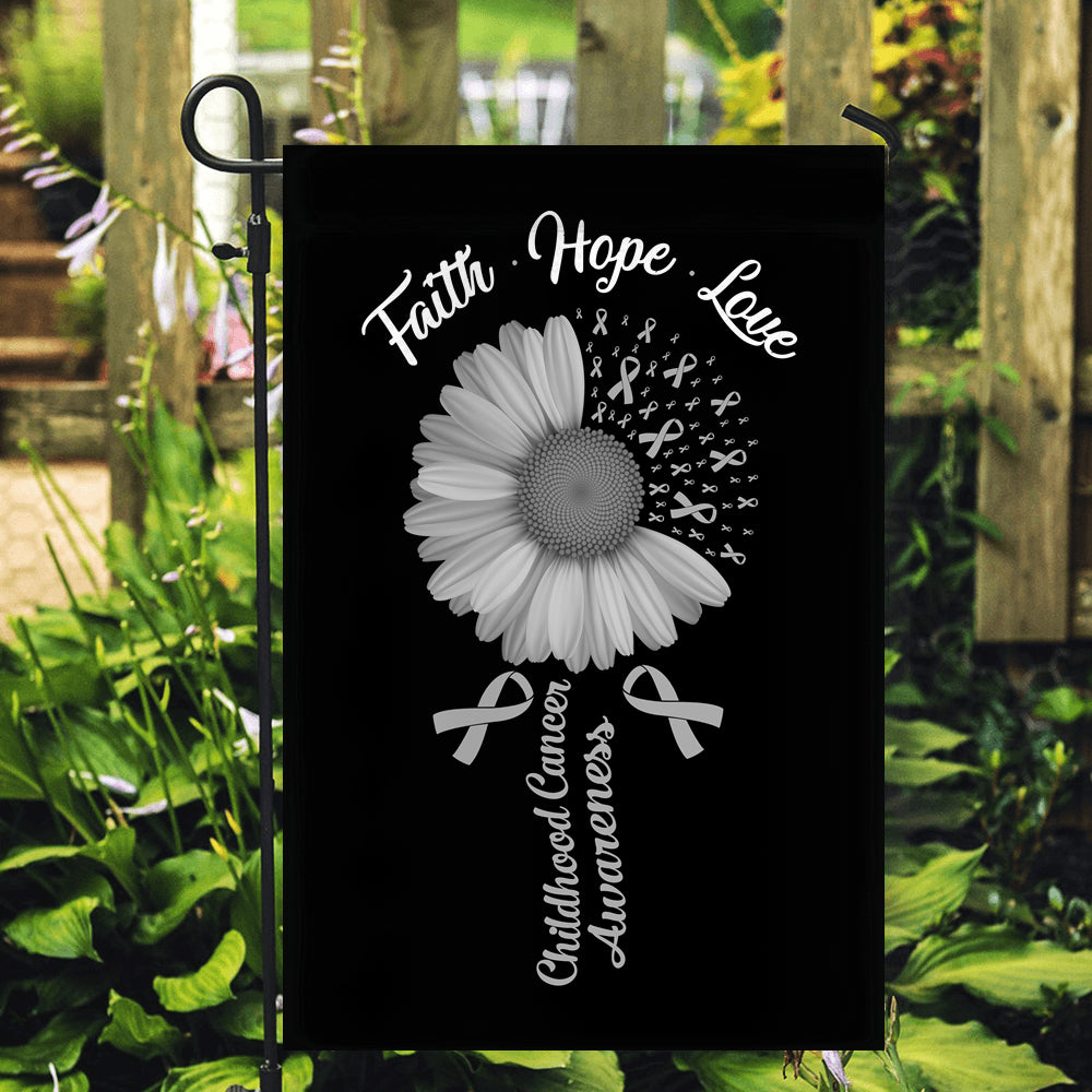 Faith Hope Love Brain Cancer Awareness Flag Daisy Flower Grey Ribbon Flag | Teecentury.com