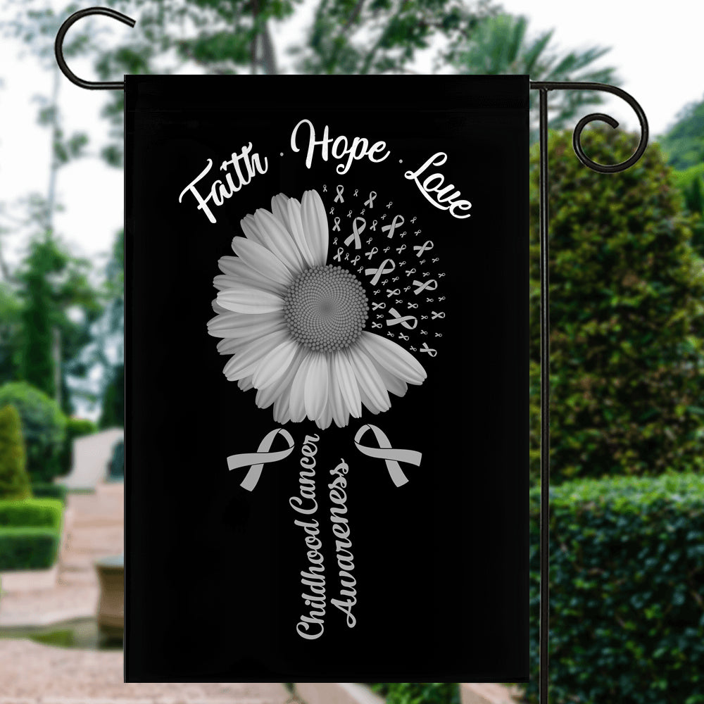 Faith Hope Love Brain Cancer Awareness Flag Daisy Flower Grey Ribbon Flag | Teecentury.com
