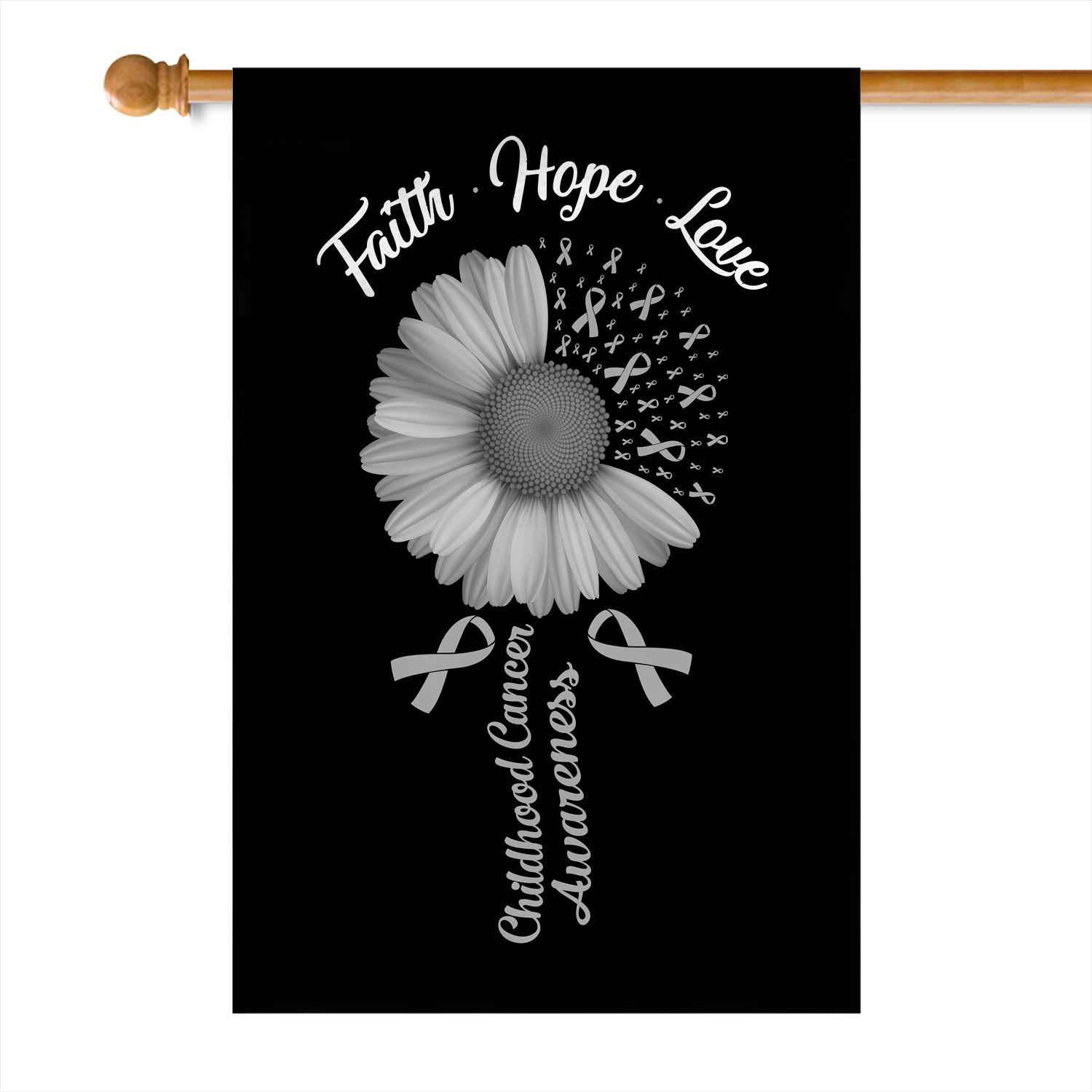Faith Hope Love Brain Cancer Awareness Flag Daisy Flower Grey Ribbon Flag | Teecentury.com