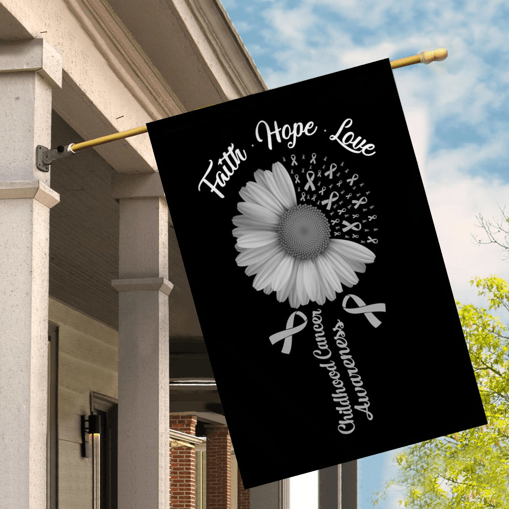 Faith Hope Love Brain Cancer Awareness Flag Daisy Flower Grey Ribbon Flag | Teecentury.com