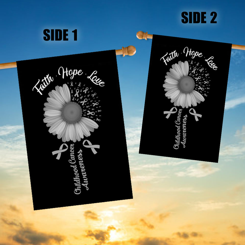 Faith Hope Love Brain Cancer Awareness Flag Daisy Flower Grey Ribbon Flag | Teecentury.com