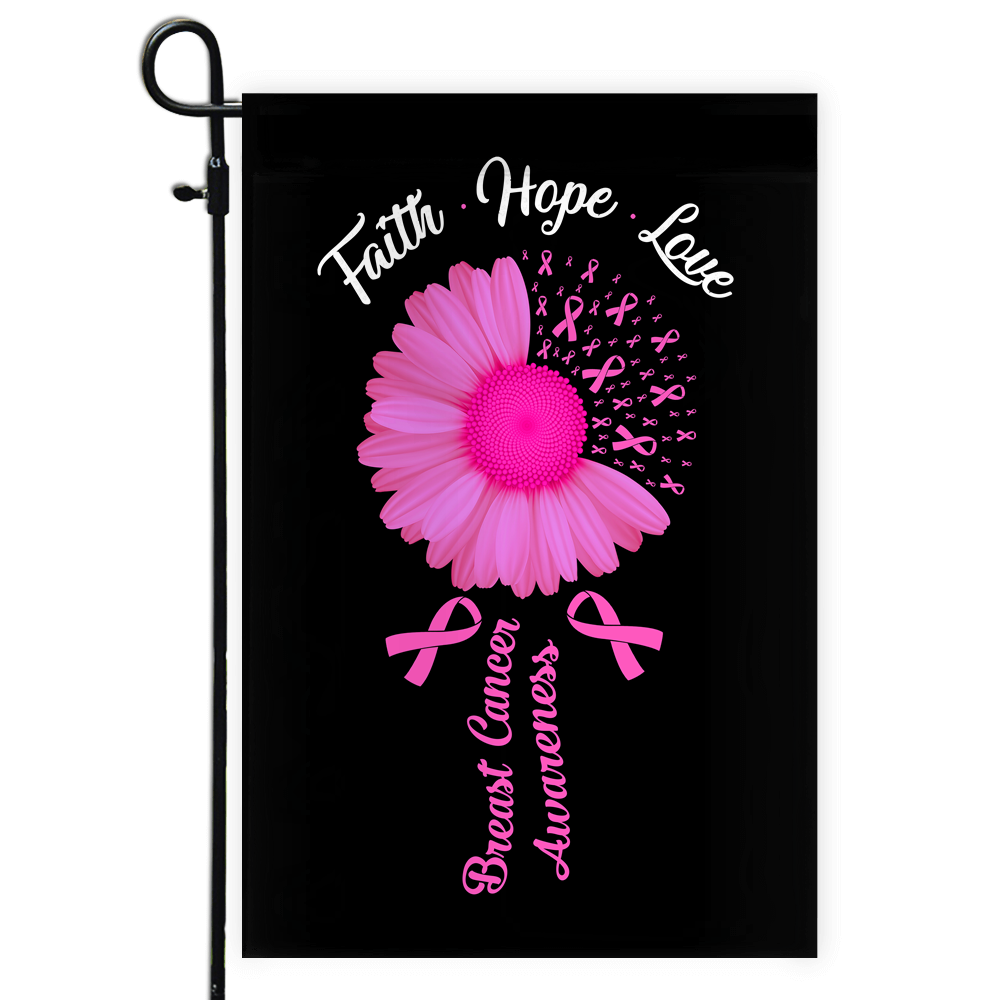 Faith Hope Love Breast Cancer Awareness Flag Daisy Flower Pink Ribbon Flag | Teecentury.com