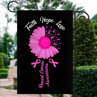 Faith Hope Love Breast Cancer Awareness Flag Daisy Flower Pink Ribbon Flag | Teecentury.com