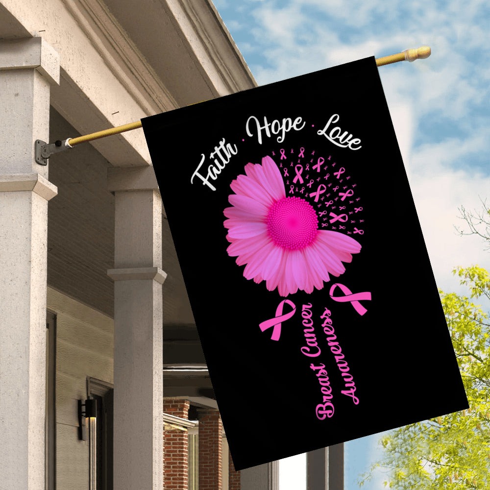 Faith Hope Love Breast Cancer Awareness Flag Daisy Flower Pink Ribbon Flag | Teecentury.com