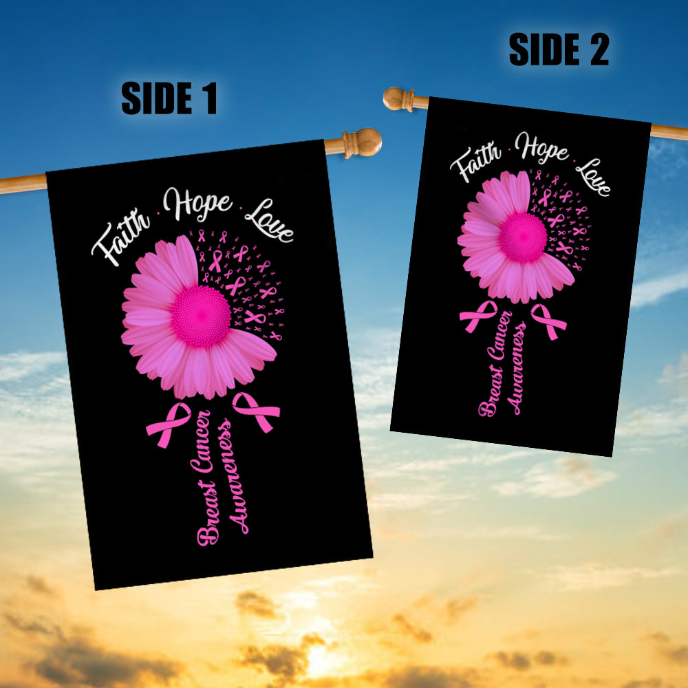 Faith Hope Love Breast Cancer Awareness Flag Daisy Flower Pink Ribbon Flag | Teecentury.com