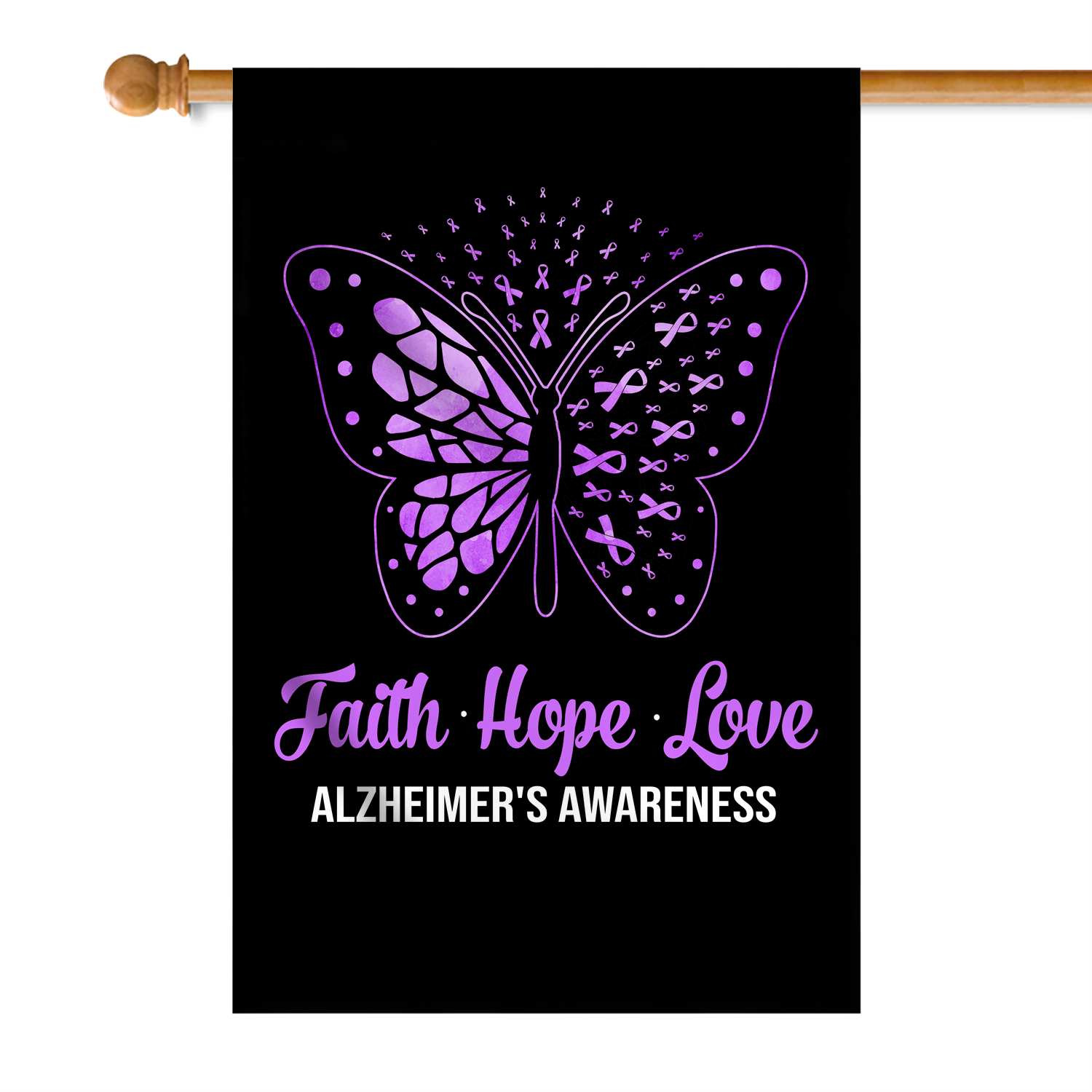 Faith Hope Love Butterfly Alzheimer's Awareness Flag Purple Ribbon Flag | Teecentury.com