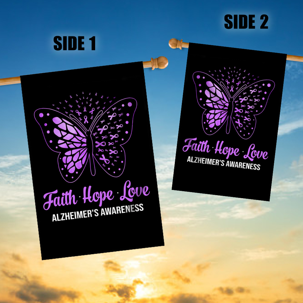 Faith Hope Love Butterfly Alzheimer's Awareness Flag Purple Ribbon Flag | Teecentury.com