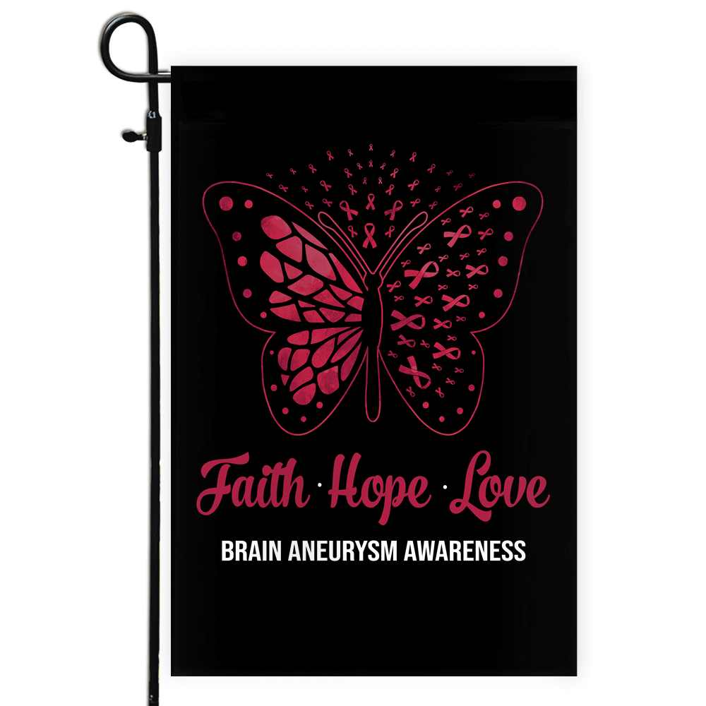 Faith Hope Love Butterfly Brain Aneurysm Awareness Flag Burgundy Ribbon Flag | Teecentury.com