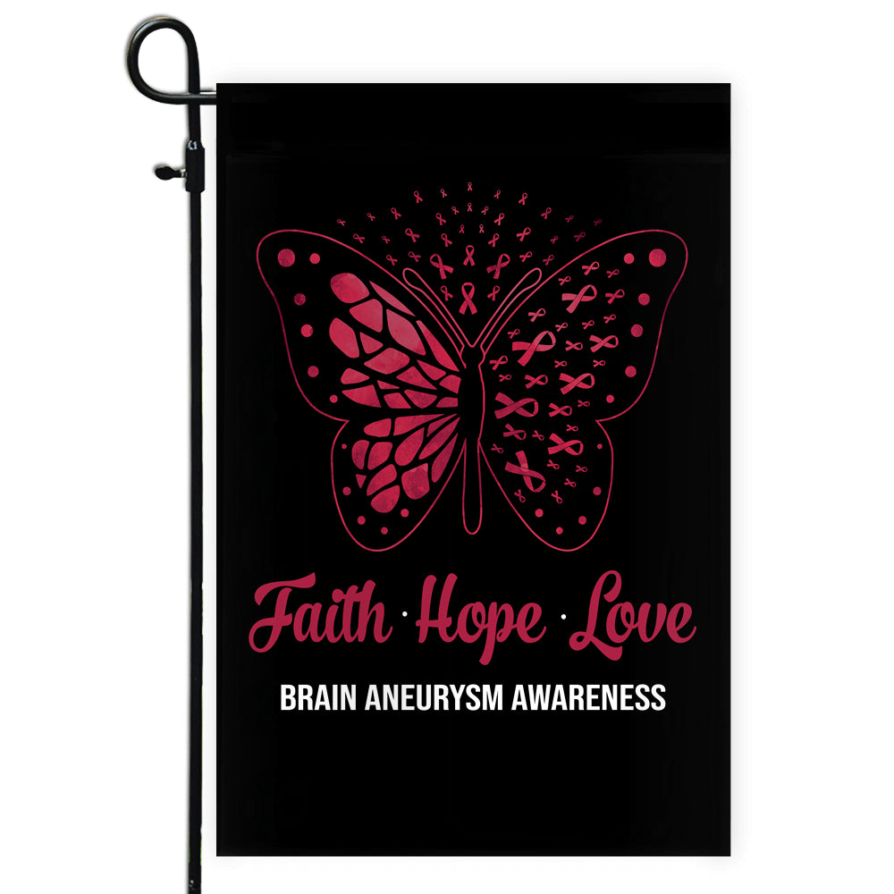 Faith Hope Love Butterfly Brain Aneurysm Awareness Flag Burgundy Ribbon Flag | Teecentury.com
