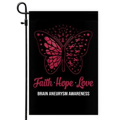 Faith Hope Love Butterfly Brain Aneurysm Awareness Flag Burgundy Ribbon Flag | Teecentury.com