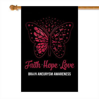 Faith Hope Love Butterfly Brain Aneurysm Awareness Flag Burgundy Ribbon Flag | Teecentury.com