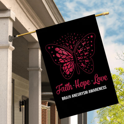 Faith Hope Love Butterfly Brain Aneurysm Awareness Flag Burgundy Ribbon Flag | Teecentury.com