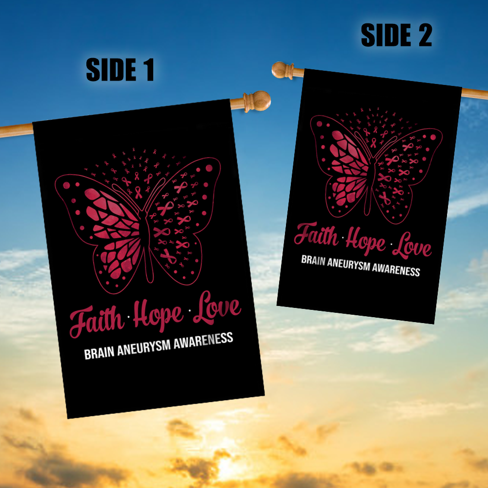 Faith Hope Love Butterfly Brain Aneurysm Awareness Flag Burgundy Ribbon Flag | Teecentury.com