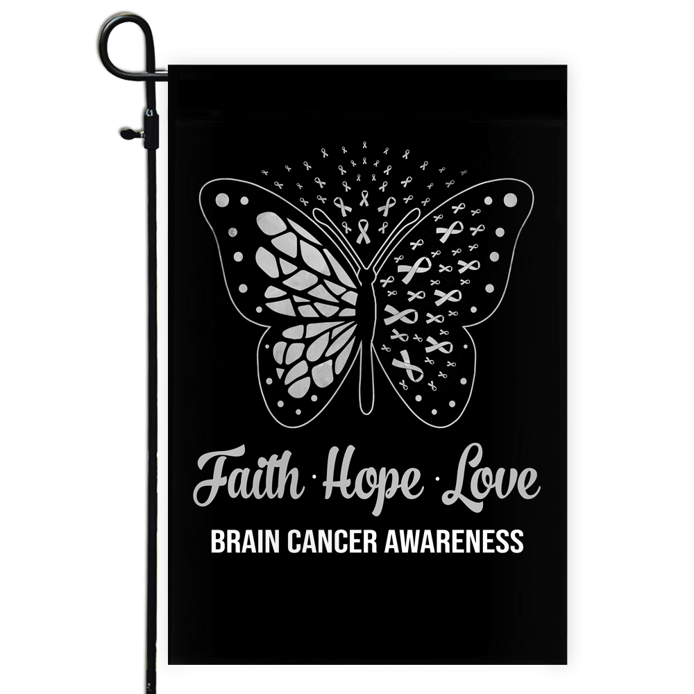 Faith Hope Love Butterfly Brain Cancer Awareness Flag Grey Ribbon Flag | Teecentury.com