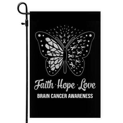 Faith Hope Love Butterfly Brain Cancer Awareness Flag Grey Ribbon Flag | Teecentury.com