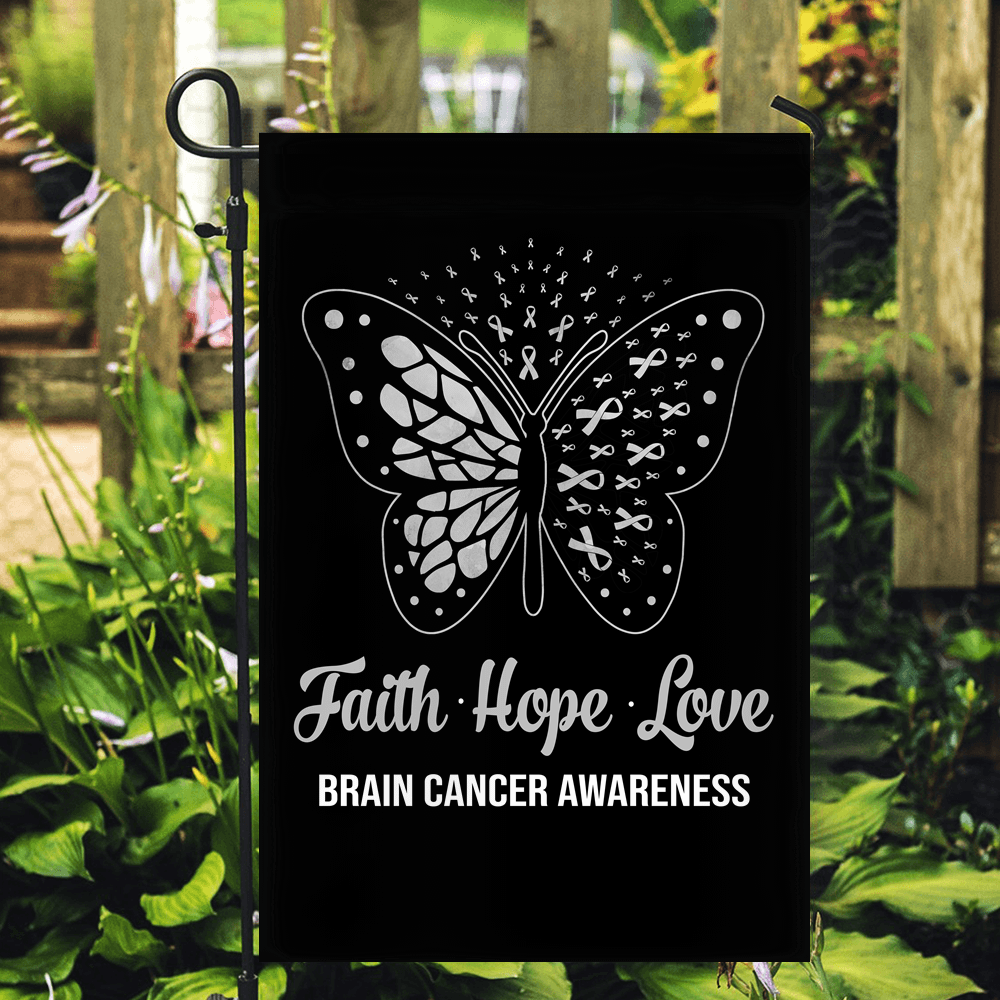 Faith Hope Love Butterfly Brain Cancer Awareness Flag Grey Ribbon Flag | Teecentury.com