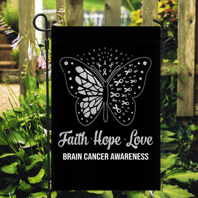 Faith Hope Love Butterfly Brain Cancer Awareness Flag Grey Ribbon Flag | Teecentury.com