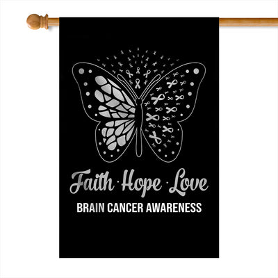 Faith Hope Love Butterfly Brain Cancer Awareness Flag Grey Ribbon Flag | Teecentury.com