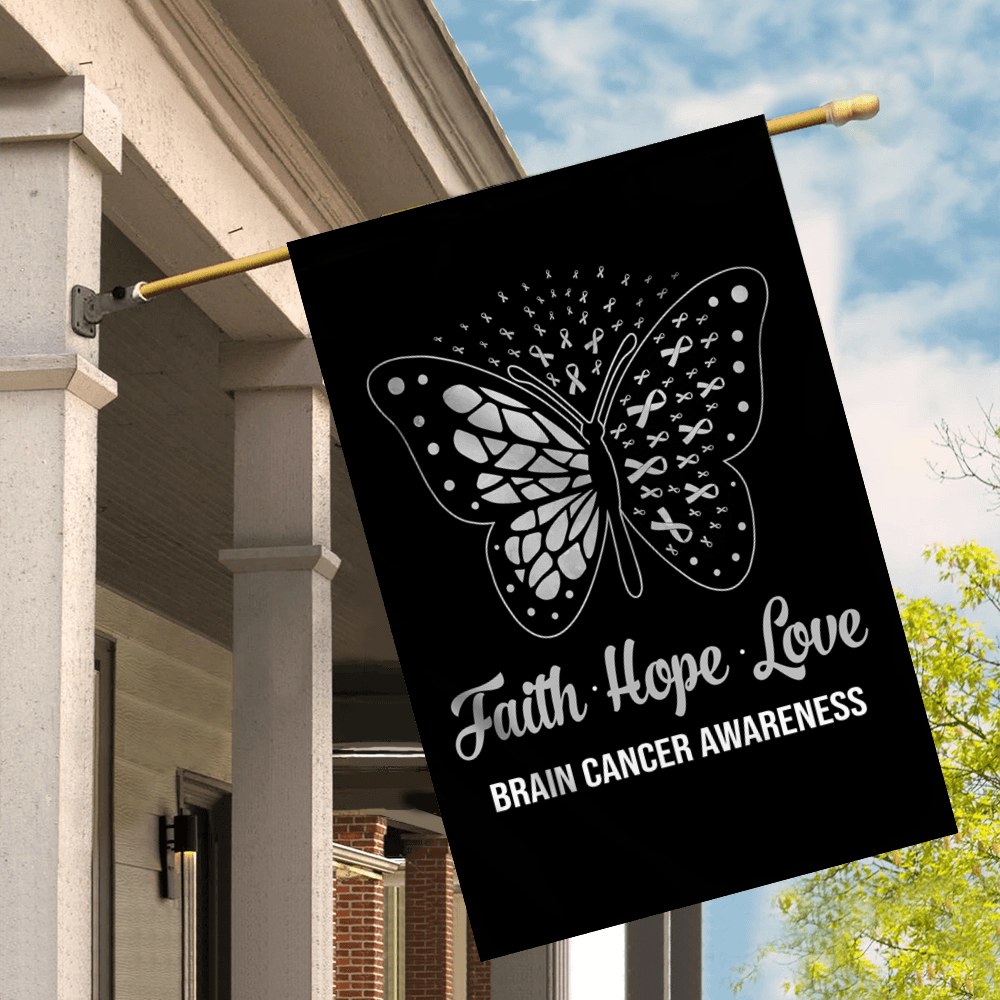 Faith Hope Love Butterfly Brain Cancer Awareness Flag Grey Ribbon Flag | Teecentury.com