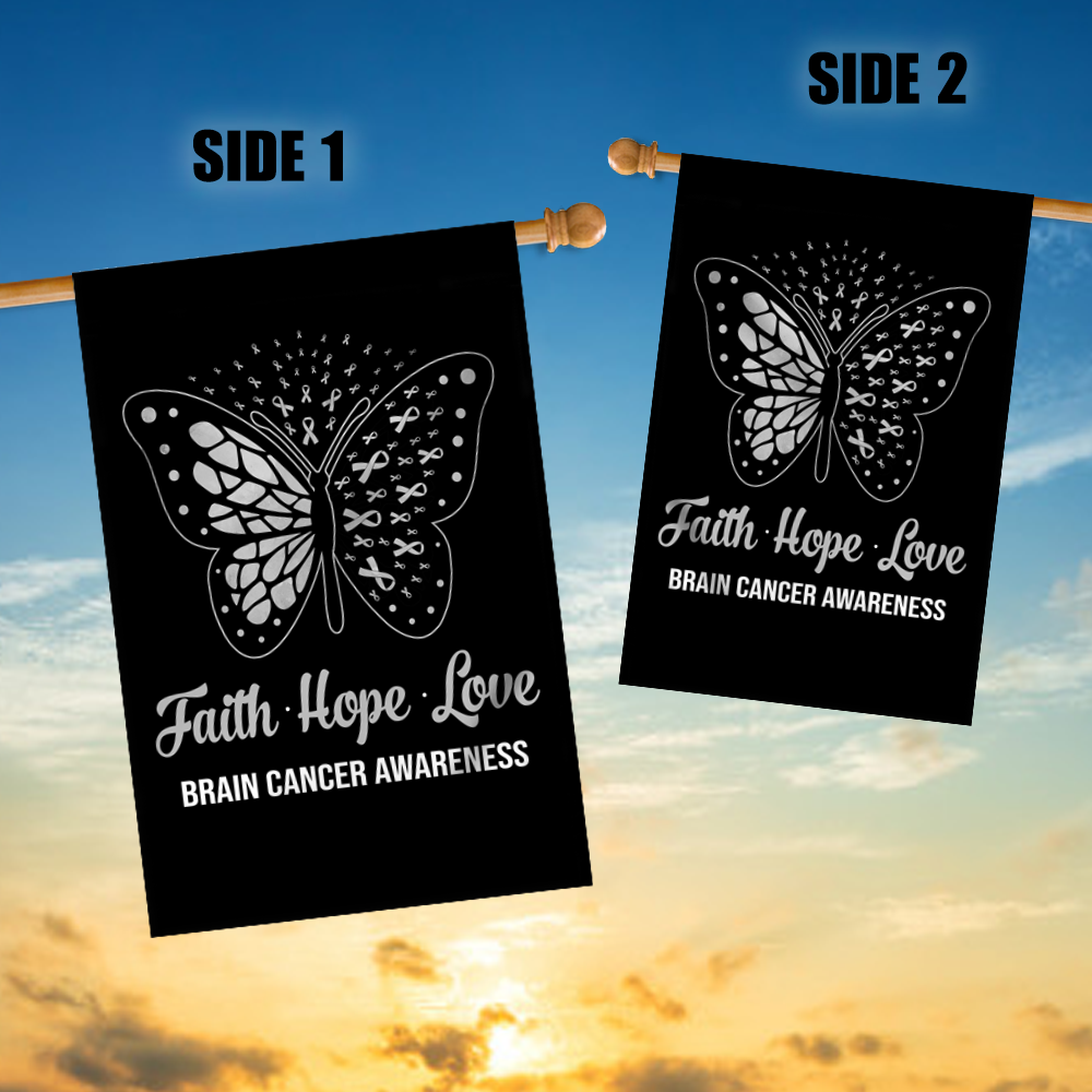 Faith Hope Love Butterfly Brain Cancer Awareness Flag Grey Ribbon Flag | Teecentury.com