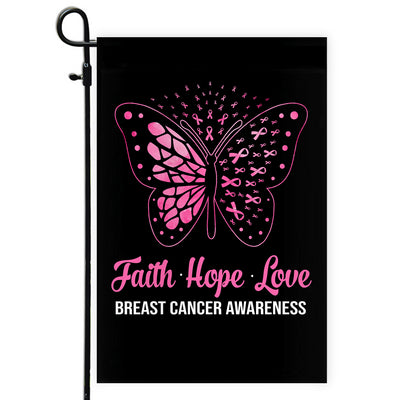Faith Hope Love Butterfly Breast Cancer Awareness Flag Pink Ribbon Flag | Teecentury.com