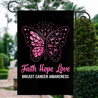Faith Hope Love Butterfly Breast Cancer Awareness Flag Pink Ribbon Flag | Teecentury.com